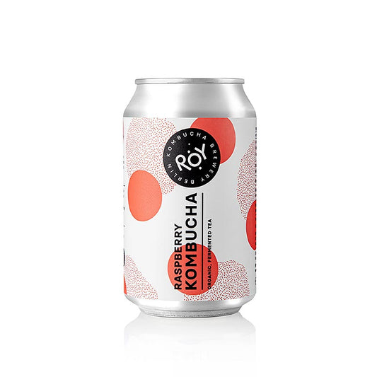 Alt text: Organic 330ml ROY Raspberry Kombucha from Berlin, a refreshing probiotic drink