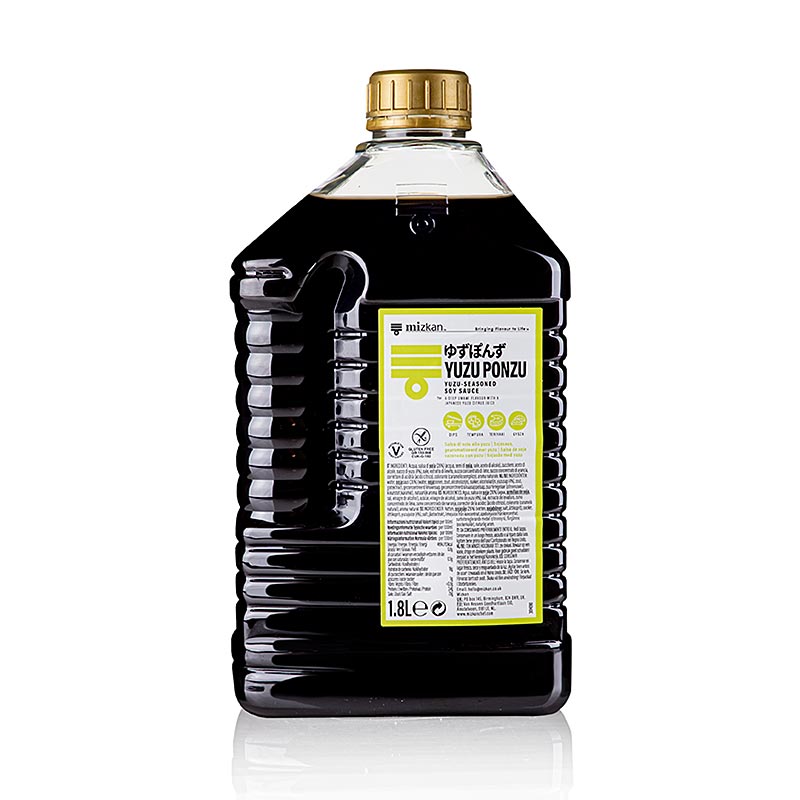 Large bottle of Mizkan Ponzu, a soy sauce with yuzu fruit juice, 18 liters (English)