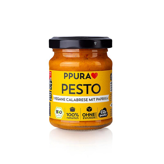 Ppura Pesto vegane Calabrese mit Paprika, vegan, BIO, 120 g - A flavorful and organic vegan Calabrese pesto with paprika, 120g