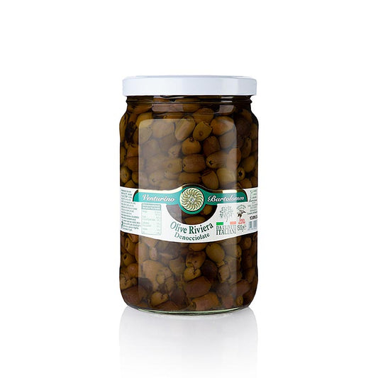 Venturino Snocciolate Leccino Oliven in Olivenöl, ohne Kern, 1,5 kg - Premium entkernte Leccino Oliven in extra nativem Olivenöl, perfekt für Salate und Antipasti