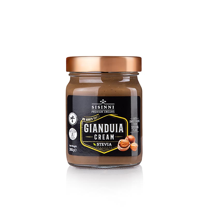 Gianduia Creme, Haselnusscreme mit Stevia, Sisinni, 380 g - köstliche, zuckerfreie Creme mit Stevia, ideal zum Verfeinern von Desserts und Backwaren