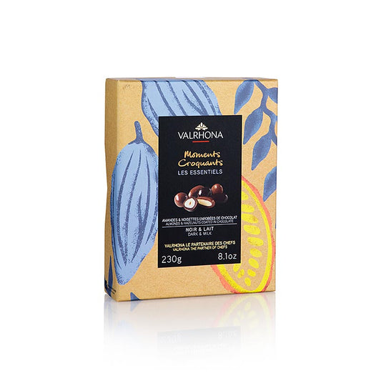 Valrhona Equinoxe Kugel, Mandeln & Haselnuss in Bitter u Milch-Schokolade, 230 g - köstliche Schokoladenpralinen mit knackigen Nüssen