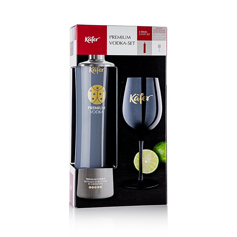 Käfer Vodka Geschenk Set mit einer Flasche Vodka und einem Käfer Kelchglas, 700 ml