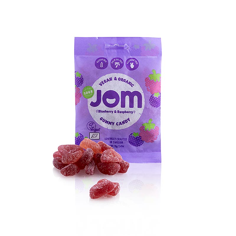 JOM - Vegane, BIO-Saure Blaubeer- und Himbeergummibonbons, 70 g - Produktbild