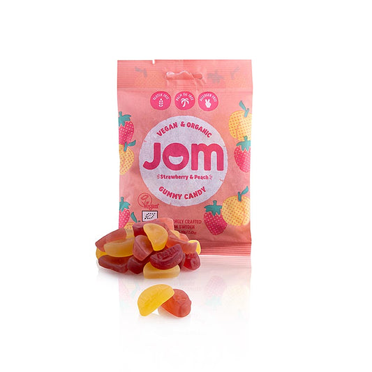 Organic vegan JOM Strawberry & Peach Gummy Candy, 70 g, made with all-natural ingredients