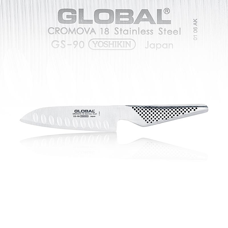 German

GS-90 Santoku Kulle, Antihaft-Klinge für Gemüse, Fisch, Fleisch, 13cm, GLOBAL, 1 St - Hochwertiges Santoku Messer mit antihaftbeschichteter Klinge, ideal für präzises Schneiden von Gemüse, Fisch und Fleisch