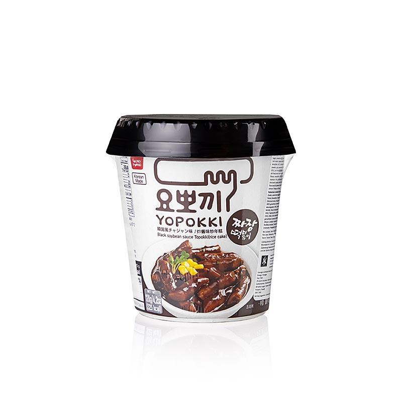 YOPOKKI Reiskuchen Snack Cup, Jjajang (schwarze Bohnenpaste), 140 g - Delicious Korean rice cake snack with rich black bean paste flavor in a convenient cup packaging (English)