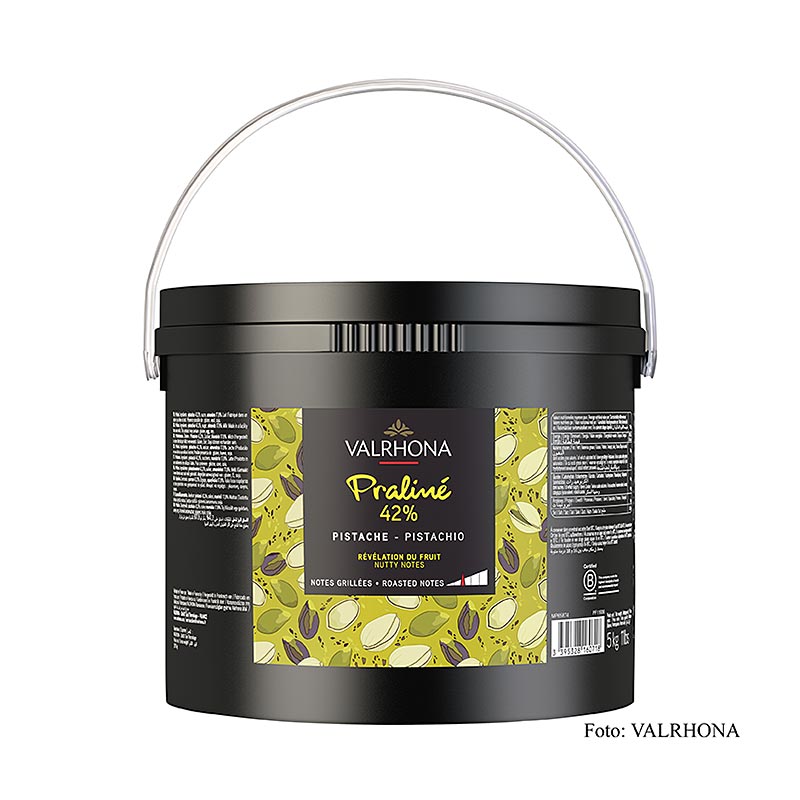 Valrhona Pistazien Praliné Masse, 42%, fruchtig (11936), 5 kg - rich and creamy pistachio praline paste for baking and confectionery