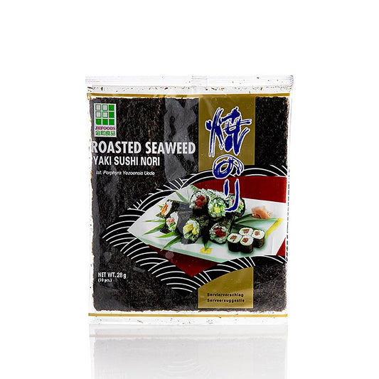 Yakinori ganze Größe, getrocknete Algenblätter, geröstet, JHFOODS, 28 g, 10 Blatt - High-quality dried and roasted seaweed sheets from JHFOODS, 28 grams, 10 sheets