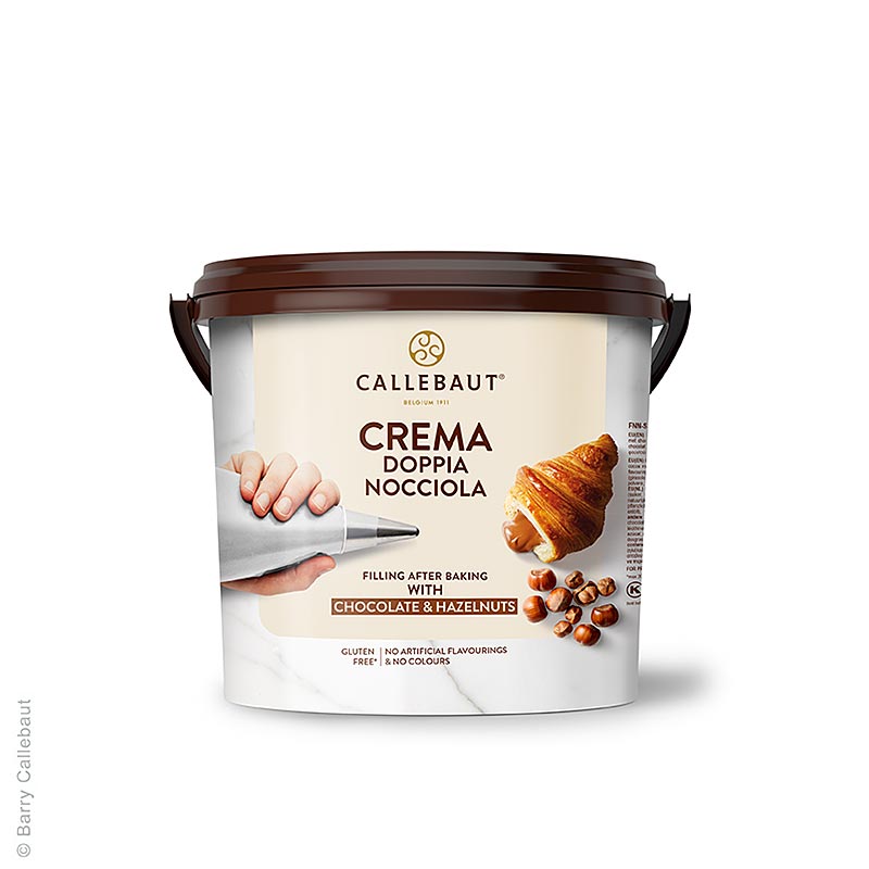 Großpackung mit 5 kg gerösteter Haselnuss-Creme von Callebaut, ideal für Desserts und Backwaren