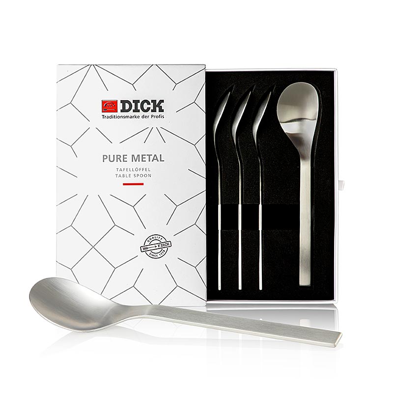 Alt text: Dick Steak & TafelLöffel Set, Pure Metal, passend für Steakmesser 59805, 4 St - hochwertiges Steakbesteck-Set aus reinem Metall, das perfekt zu den Steakmessern 59805 passt, in einer Packung mit 4 Stück