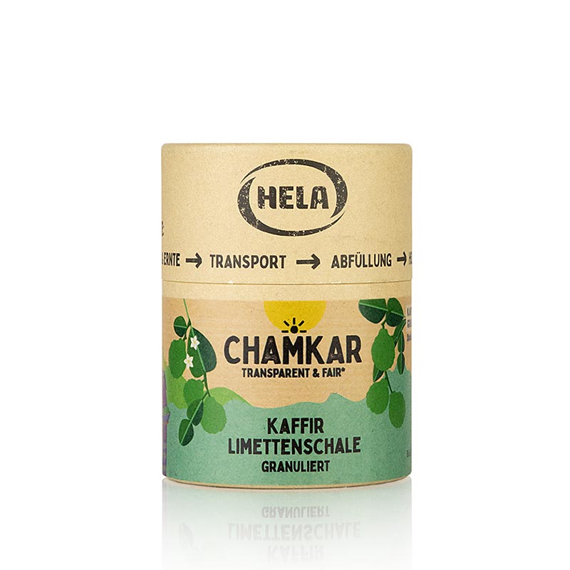 German

Alt text: HELA Chamkar - Kaffir Limettenschale, granuliert, 40 g Fein gemahlen und aromatisch, perfekt zum Verfeinern von exotischen Gerichten