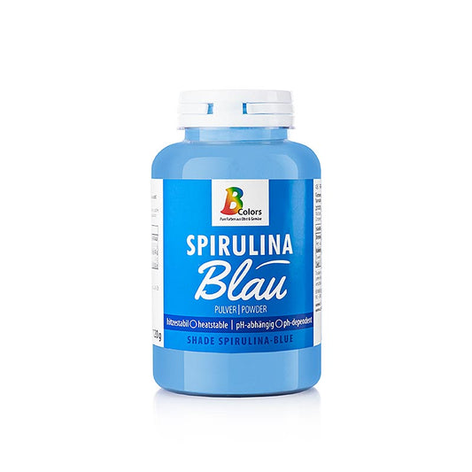 Alt text: BColors Lebensmittelfarbe - Spirulina Blau, Pulver, fett- & wasserlöslich, vegan, 120 g, zum Färben von Lebensmitteln und Getränken geeignet (German)