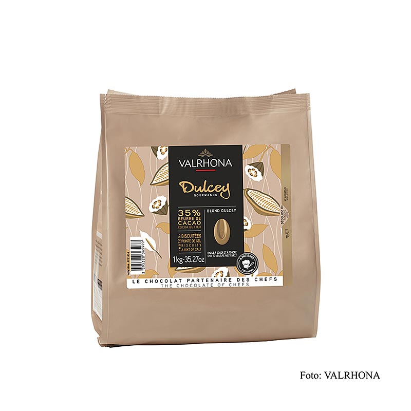 Valrhona Dulcey Blonde Schokolade 35% Callets, 1 kg, premium quality chocolate for baking and confectionery