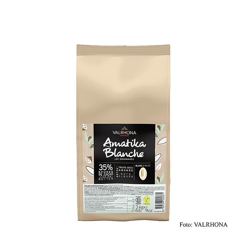 Valrhona AMATIKA, VEGANE white Couverture Callets, 35% cocoa, 3 kg, perfect for vegan baking and confectionery