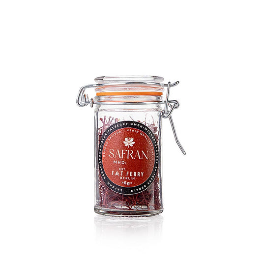 English: High-quality 5g package of saffron threads from FatFerry, the perfect addition to your culinary creations