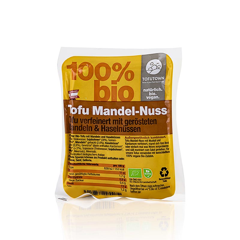 Tofu, fest, Mandel Nuss, Tofutown, BIO, 200 g - hochwertiges Bio-Produkt aus festem Tofu mit Mandel-Nuss Geschmack von Tofutown, 200 Gramm Verpackung