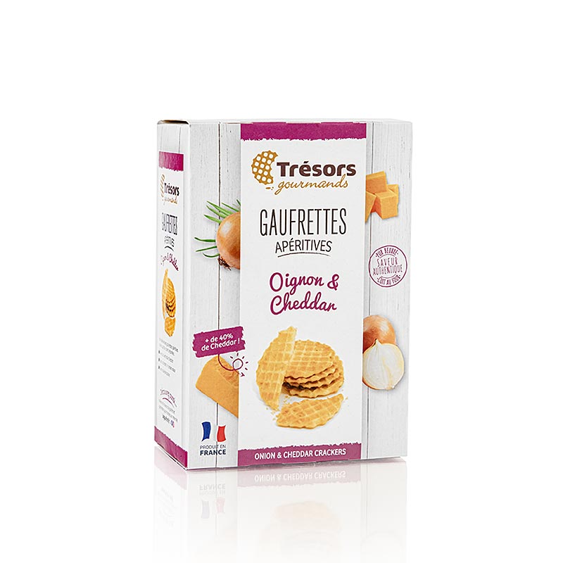 Leckere Barsnack Trésors Mini-Waffeln mit Zwiebel und Cheddar Käse, 60 g - ideal für unterwegs und als Snack für zwischendurch