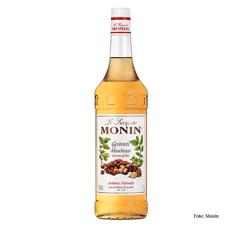 Monin Geröstete Haselnuss Sirup 1:8, 1 l - Leckeres Sirup mit geröstetem Haselnussgeschmack für vielseitige Anwendungen in Cocktails und Kaffeespezialitäten