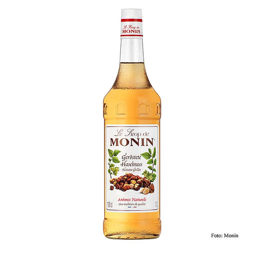 Monin Geröstete Haselnuss Sirup 1:8, 1 l - Leckeres Sirup mit geröstetem Haselnussgeschmack für vielseitige Anwendungen in Cocktails und Kaffeespezialitäten