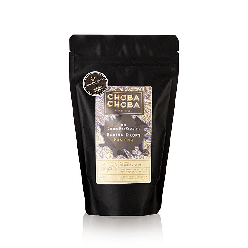 Pasiona 41% Milch Couverture Baking Drops by Choba Choba, 220g BIO - Special price valid until 30092024 - high-quality chocolate for baking and cooking