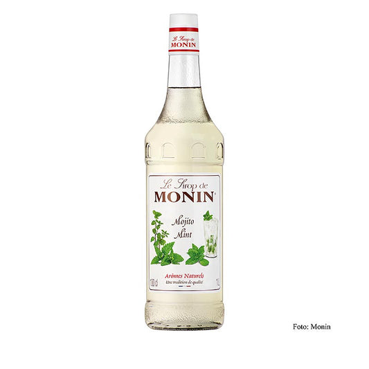 Monin Mojito Mint Sirup, weiß (mit Rumgeschmack) 1:8, 1 l, perfect for creating refreshing and flavorful mojitos at home or in a bar setting