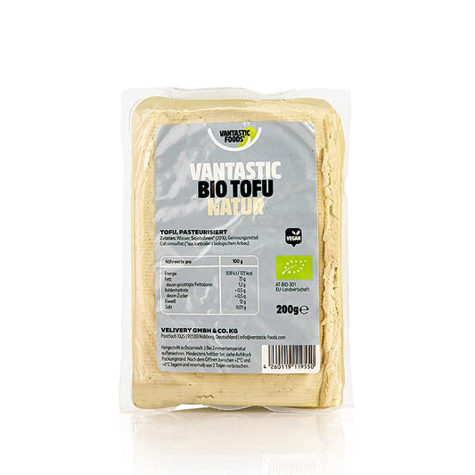 Tofu, fest, natur, vantastic, BIO, 200 g - Hochwertiges Bio-Tofu in fester Konsistenz, natürlich hergestellt, 200 g-Packung