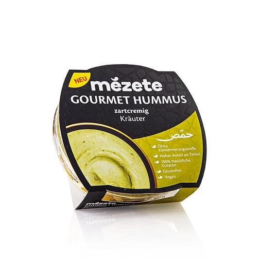 215g of Mézete Gourmet Hummus mit Kräutern, a delicious, creamy chickpea spread