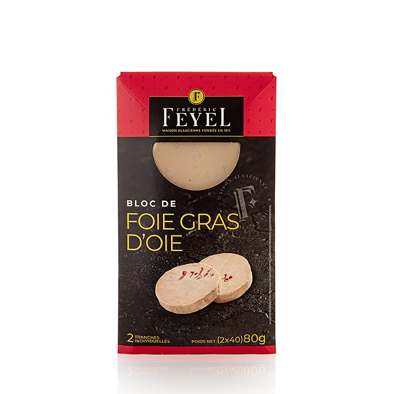 Two 40g slices of Feyel Foie Gras Gänsestopfleberblock, 80g total, 2 St (English)