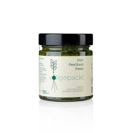 BOSFOOD x Vollgepackt Erbsensprossen Pesto, 180 ml - Leckeres und gesundes Pesto aus Erbsensprossen in praktischer 180 ml Verpackung