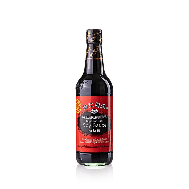 500 ml bottle of Pearl River Bridge Superior Dark Soy Sauce (dunkle Sojasauce) (English)