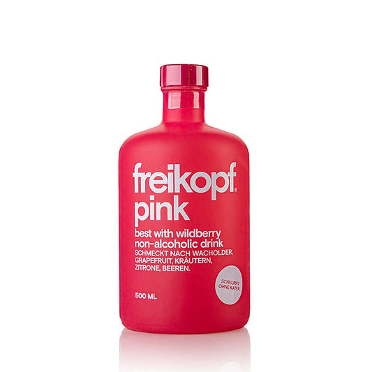 Refreshing and fruity Freikopf pink beer with wildberry flavor, non-alcoholic, 500 ml (English)