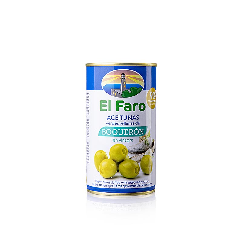 Delicious El Faro 350g green olives with anchovy boquerones in vinegar