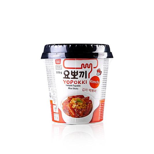 YOPOKKI Reiskuchen Snack Cup, KimChi, 115 g - Leckere koreanische Reiskuchen-Snack-Tasse mit scharfem Kimchi-Geschmack