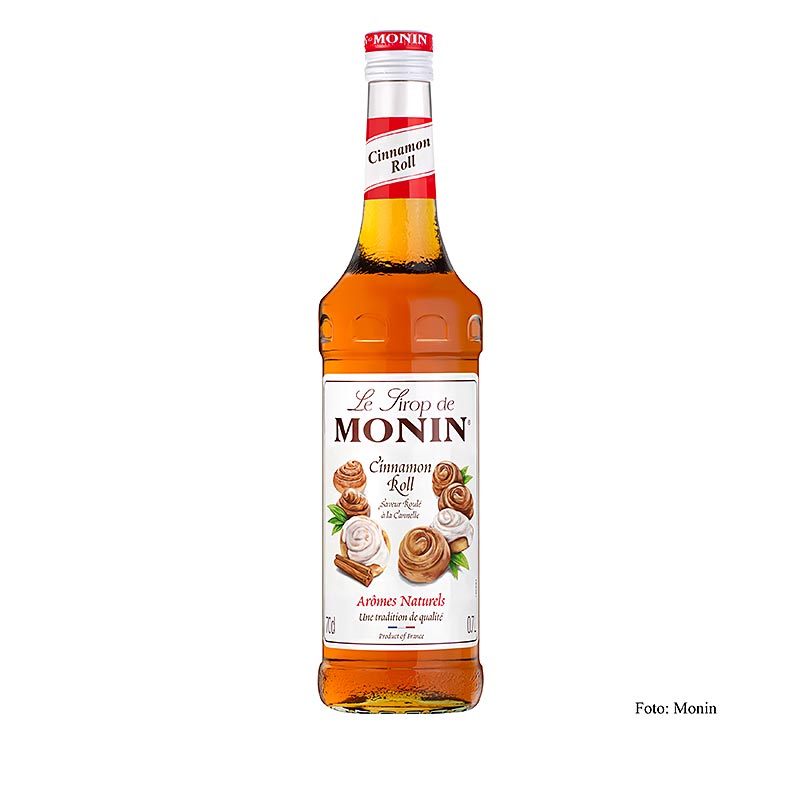 700 ml bottle of Monin Cinnamon Roll (Zimt) Sirup, a delicious and aromatic syrup perfect for adding sweet cinnamon flavor to your favorite beverages and desserts