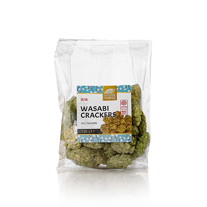 A close-up image of Barsnack Wasabi Cracker, a 125g product with bold, spicy flavor and crispy texture, perfect for snacking or pairing with drinks