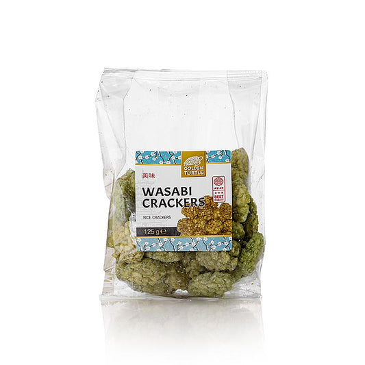 A close-up image of Barsnack Wasabi Cracker, a 125g product with bold, spicy flavor and crispy texture, perfect for snacking or pairing with drinks