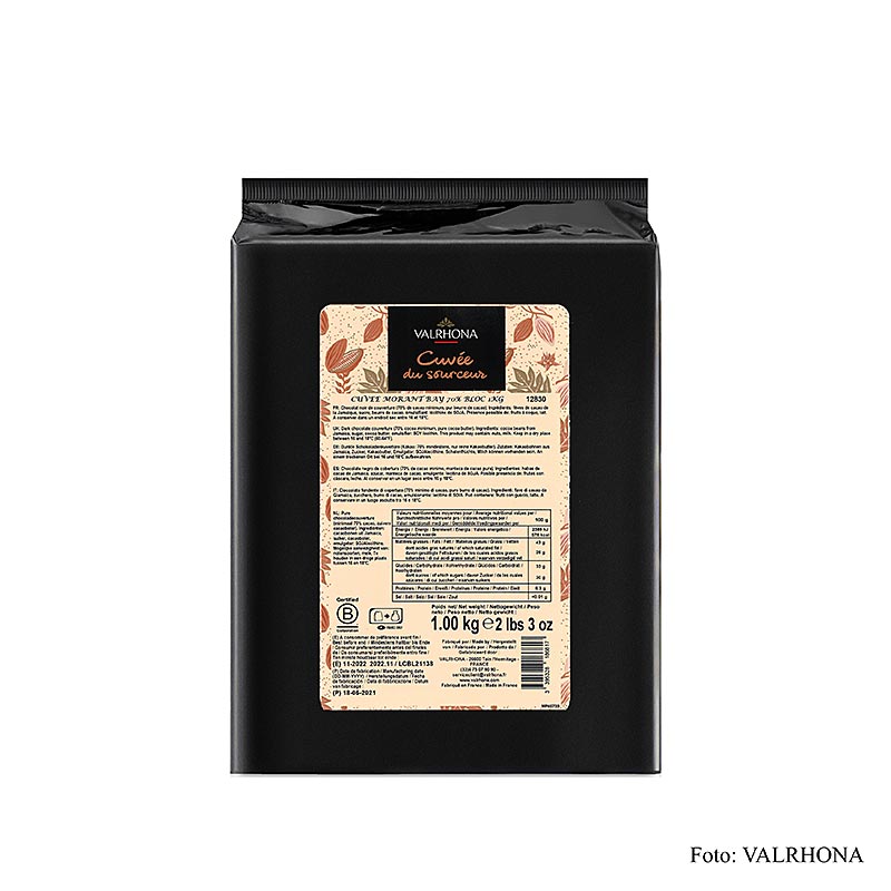 Valrhona Cuvee Jamaika dark couverture, 70% cocoa, 1kg block, product code 12830