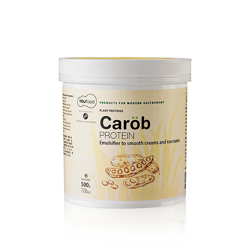 Alt text: 500g package of TÖUFOOD's Johannisbrotbaum (Carob) Protein, a high-quality plant-based protein source