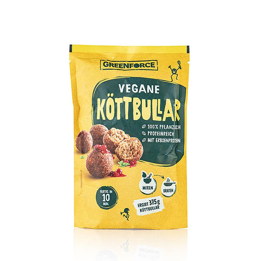 Bild zeigt Verpackung von Greenforce Mix für vegane Köttbullar, hergestellt aus Erbsenprotein, 125 g