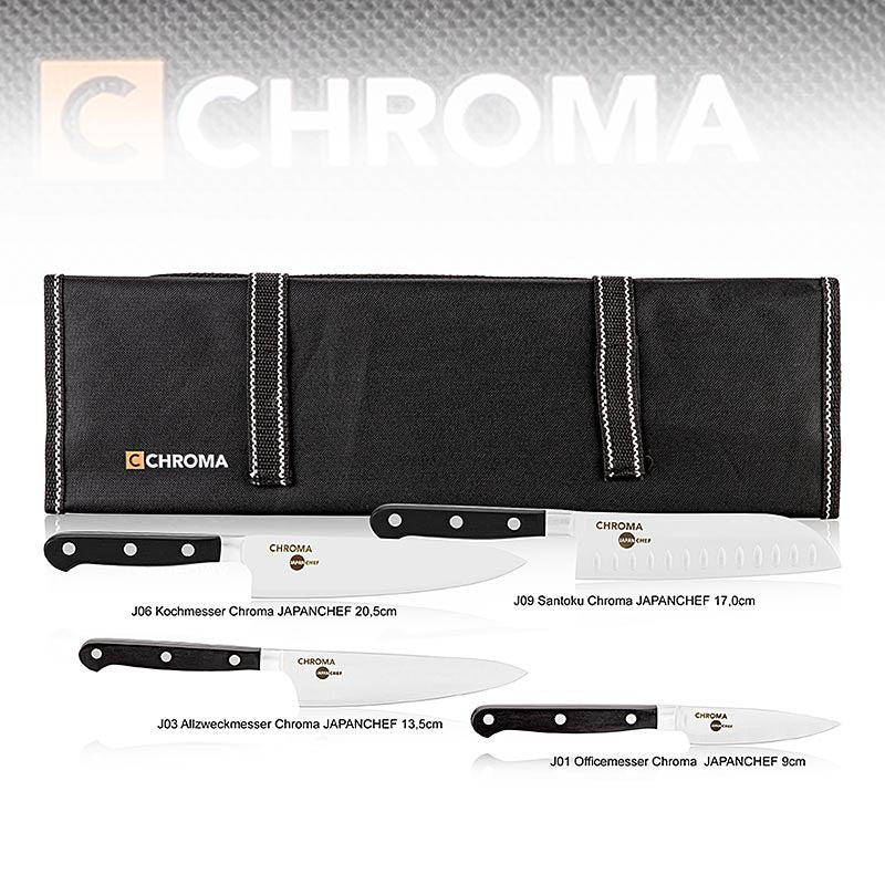 Chroma Azubi Messer Set Japanchef ( J01, J03, J06, J09 + Tasche KB1), 5 tlg - Sonderpreis, gültig bis 30092024 - Hochwertiges 5-teiliges Messer-Set mit Japanischen Kochmessern und Tasche zum Sonderpreis bis zum 30092024