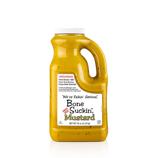 Senf Bone Suckin' Mustard BBQ Sweet & Hot, 1,8 l von Ford's Food - Eine würzige und süße Senfsoße für BBQ-Liebhaber