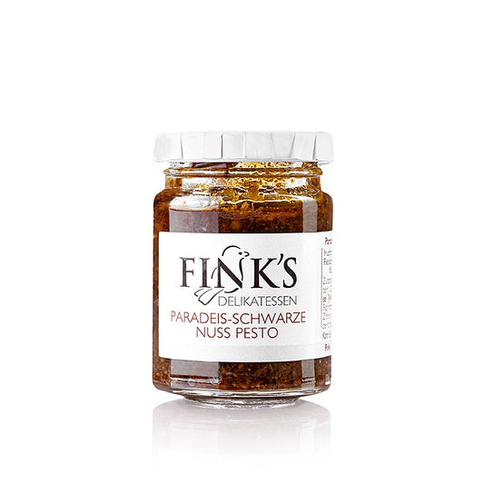 Schwarze Nuss Pesto von Fink´s Delikatessen, 115 g, hergestellt aus Paradeis/Tomaten